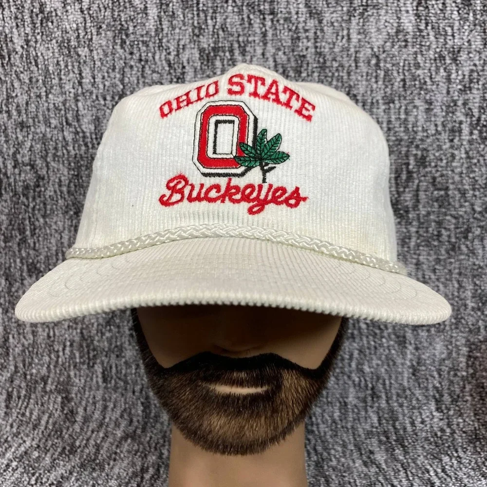 Vintage Ohio State Buckeyes Hat White Corduroy Snapback Cap Rope Vintage 80s 90s